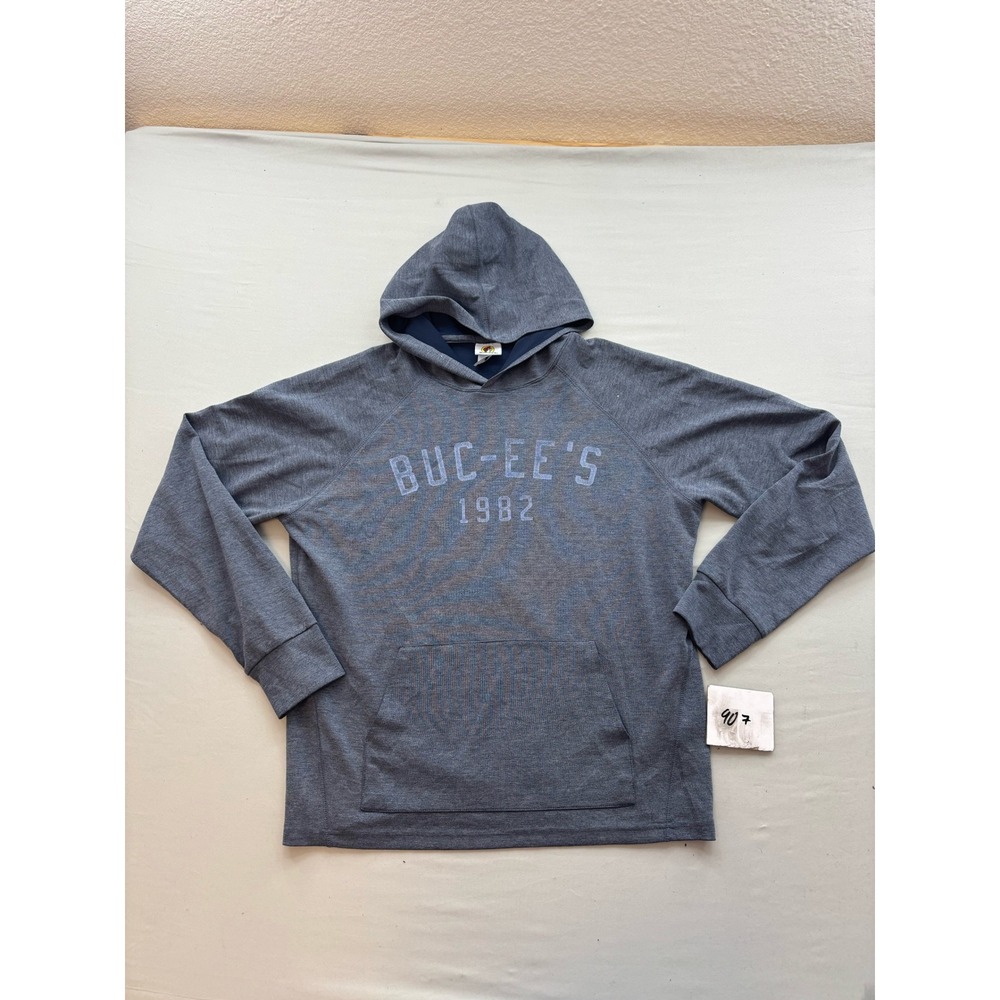 Buc-ee's 1982 Mens Gray Navy Blue Graphic Pullover Hoodie Sweatshirt Medium